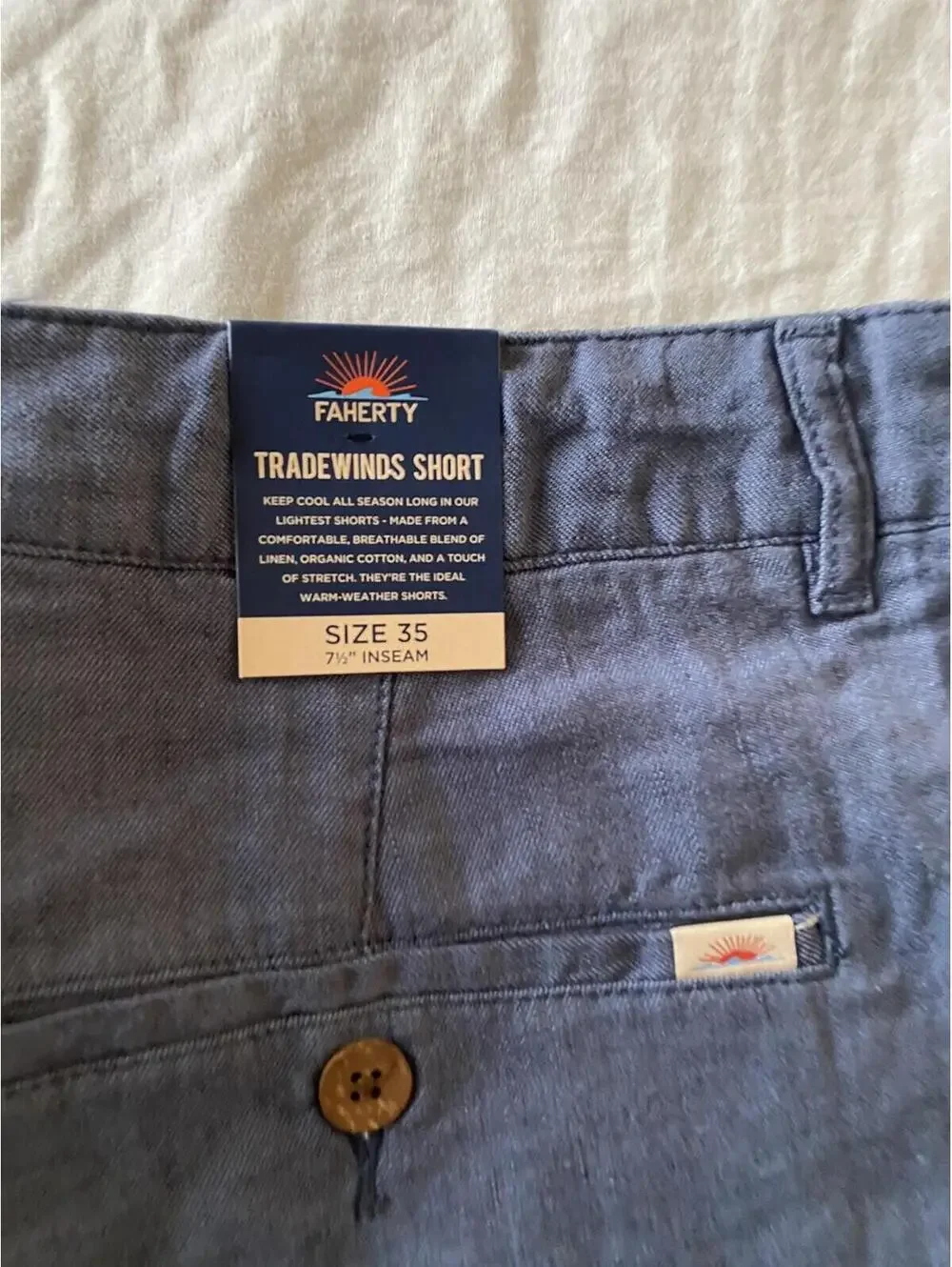 faherty mens tradewinds short 7.5” night sea size 35 $128